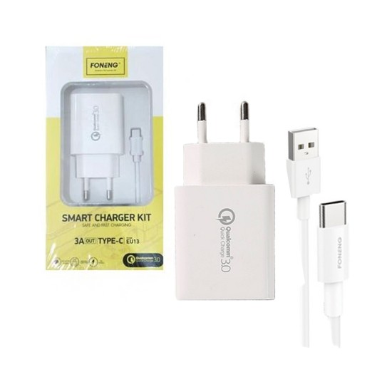 Carregador Rápido Foneng EU13 com Tipo C Cabo 1USB 3A Branco